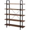 63 in. Distressed Brown Wood 5-Shelf Standard Bookcase with Metal Frame by Kahomvis