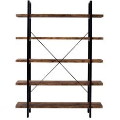 63 in. Distressed Brown Wood 5-Shelf Standard Bookcase with Metal Frame by Kahomvis -Kahomvis Sales Store distressed brown kahomvis bookcases bookshelves ot lkwf1 6aap c3 1000