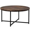 35.4 in. Distressed Brown Low Round Wood Coffee Table with Adjustable Leg Pads by Kahomvis