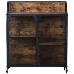 Distressed Brown Industrial Kitchen Cart with Metal Mesh Frame and Wheels by Kahomvis -Kahomvis Sales Store distressed brown kahomvis kitchen carts tre lkwf2 3aap 31 1000