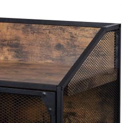 Distressed Brown Industrial Kitchen Cart with Metal Mesh Frame and Wheels by Kahomvis -Kahomvis Sales Store distressed brown kahomvis kitchen carts tre lkwf2 3aap 44 1000