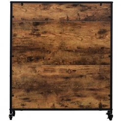 Distressed Brown Industrial Kitchen Cart with Metal Mesh Frame and Wheels by Kahomvis -Kahomvis Sales Store distressed brown kahomvis kitchen carts tre lkwf2 3aap 66 1000