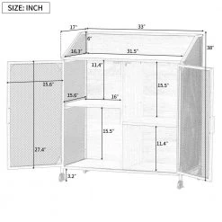 Distressed Brown Industrial Kitchen Cart with Metal Mesh Frame and Wheels by Kahomvis -Kahomvis Sales Store distressed brown kahomvis kitchen carts tre lkwf2 3aap 76 1000
