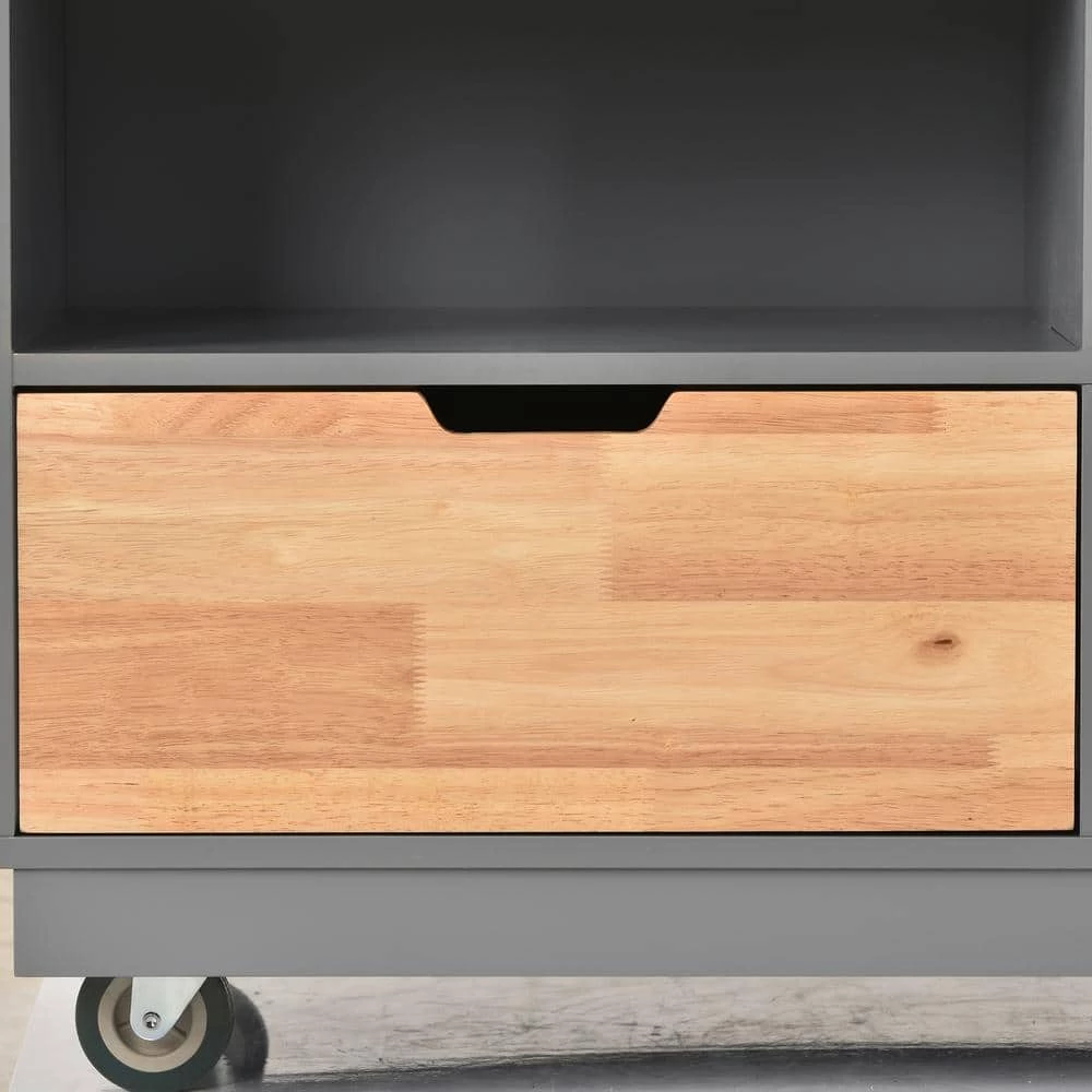 Dusty Blue Kitchen Cart with Rubber Wood Tabletop, Mobile Two-Sided Storage Cabinet Kitchen Island by Kahomvis 8 Dusty Blue Kitchen Cart with Rubber Wood Tabletop, Mobile Two-Sided Storage Cabinet Kitchen Island by Kahomvis - Image 8