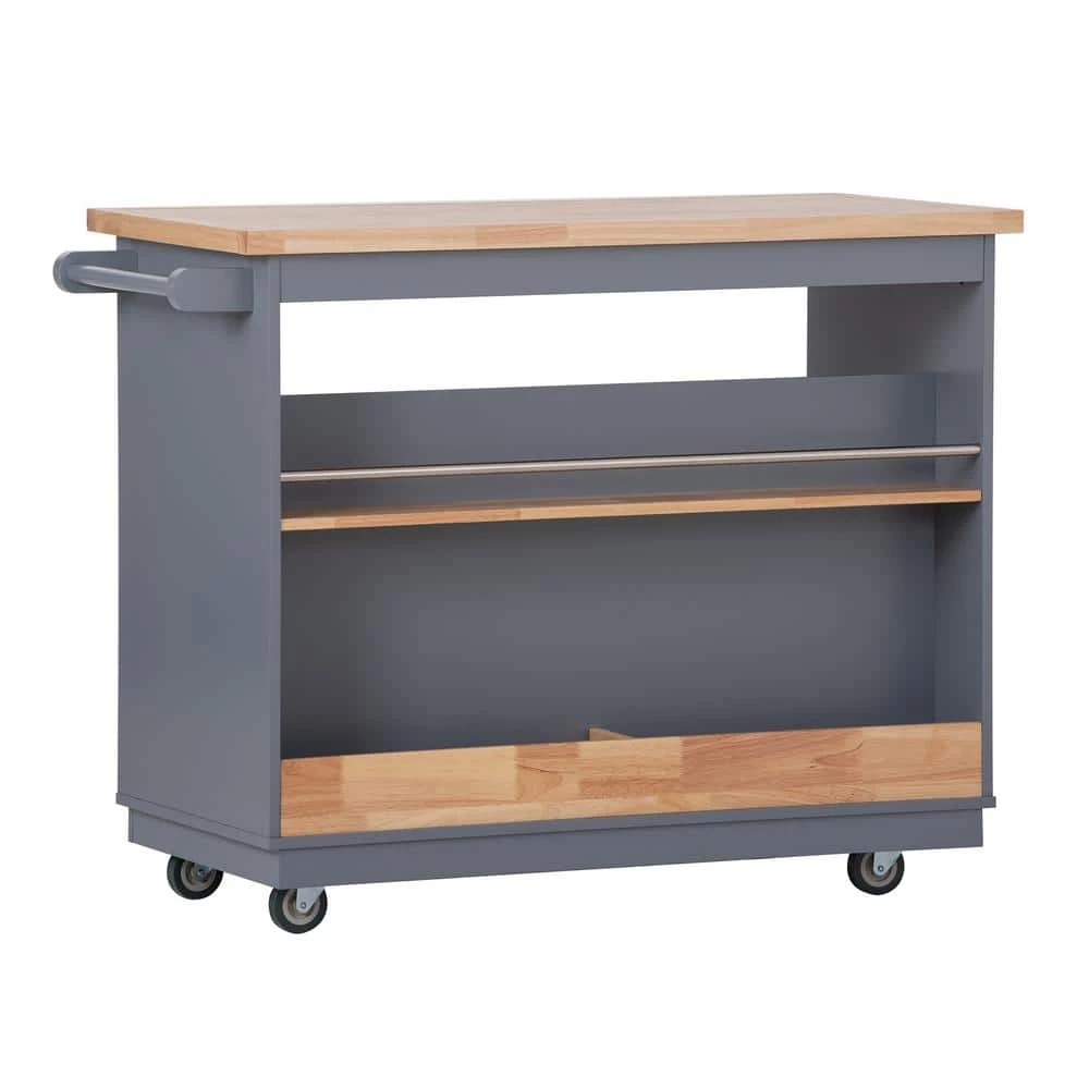 Dusty Blue Kitchen Cart with Rubber Wood Tabletop, Mobile Two-Sided Storage Cabinet Kitchen Island by Kahomvis 4 Dusty Blue Kitchen Cart with Rubber Wood Tabletop, Mobile Two-Sided Storage Cabinet Kitchen Island by Kahomvis - Image 4