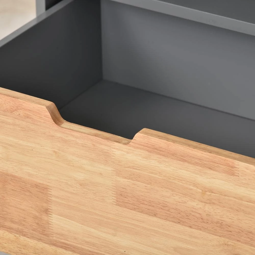 Dusty Blue Kitchen Cart with Rubber Wood Tabletop, Mobile Two-Sided Storage Cabinet Kitchen Island by Kahomvis 5 Dusty Blue Kitchen Cart with Rubber Wood Tabletop, Mobile Two-Sided Storage Cabinet Kitchen Island by Kahomvis - Image 5