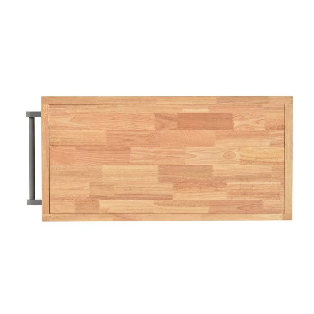 Dusty Blue Kitchen Cart with Rubber Wood Tabletop, Mobile Two-Sided Storage Cabinet Kitchen Island by Kahomvis 3 Dusty Blue Kitchen Cart with Rubber Wood Tabletop, Mobile Two-Sided Storage Cabinet Kitchen Island by Kahomvis - Image 3