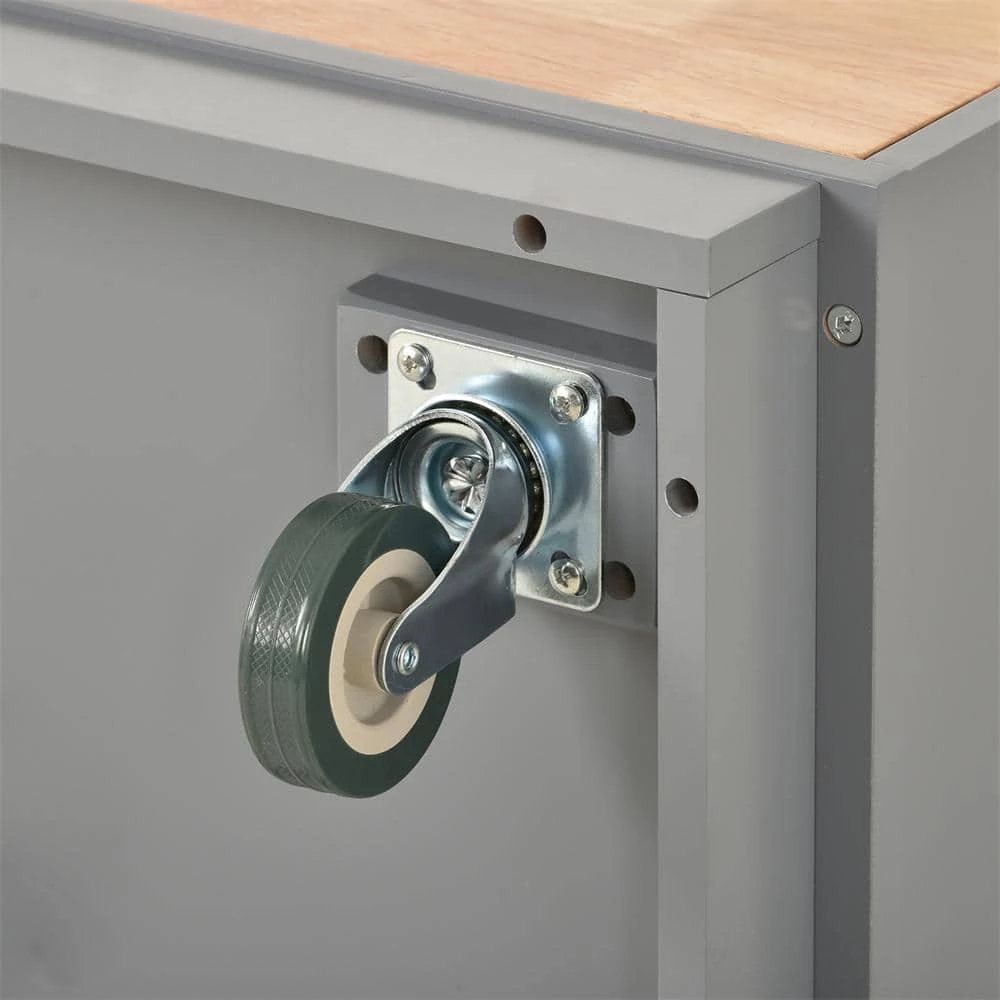 Dusty Blue Kitchen Cart with Rubber Wood Tabletop, Mobile Two-Sided Storage Cabinet Kitchen Island by Kahomvis 10 Dusty Blue Kitchen Cart with Rubber Wood Tabletop, Mobile Two-Sided Storage Cabinet Kitchen Island by Kahomvis - Image 10