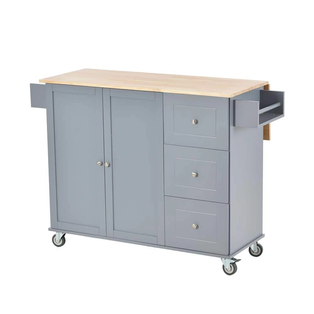 Dusty Blue Rolling Mobile Kitchen Island with Solid Wood Top, Drop Leaf and Storage Cabinet by Kahomvis 9 Dusty Blue Rolling Mobile Kitchen Island with Solid Wood Top, Drop Leaf and Storage Cabinet by Kahomvis - Image 9