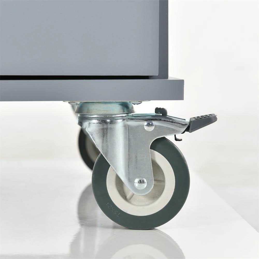 Dusty Blue Rolling Mobile Kitchen Island with Solid Wood Top, Drop Leaf and Storage Cabinet by Kahomvis 7 Dusty Blue Rolling Mobile Kitchen Island with Solid Wood Top, Drop Leaf and Storage Cabinet by Kahomvis - Image 7