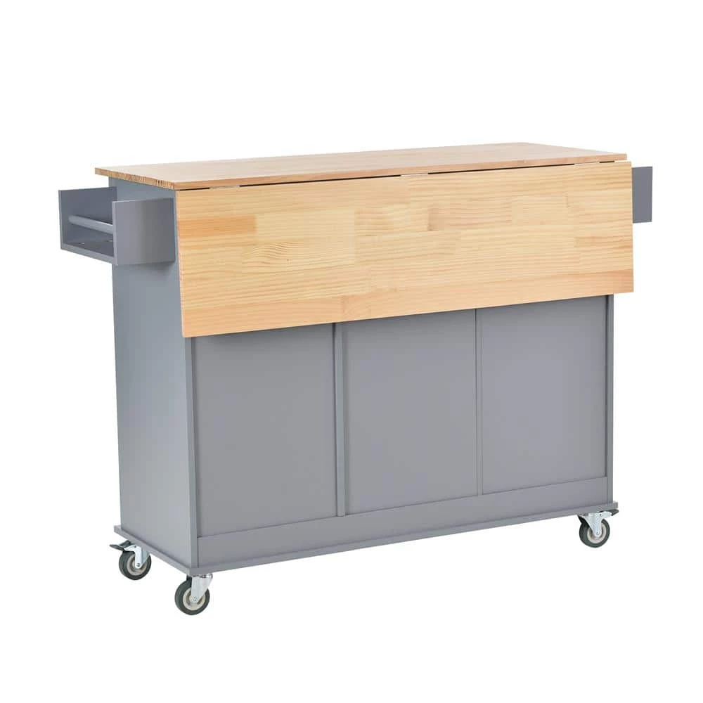 Dusty Blue Rolling Mobile Kitchen Island with Solid Wood Top, Drop Leaf and Storage Cabinet by Kahomvis 5 Dusty Blue Rolling Mobile Kitchen Island with Solid Wood Top, Drop Leaf and Storage Cabinet by Kahomvis - Image 5