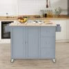 Dusty Blue Rolling Mobile Kitchen Island with Solid Wood Top, Drop Leaf and Storage Cabinet by Kahomvis