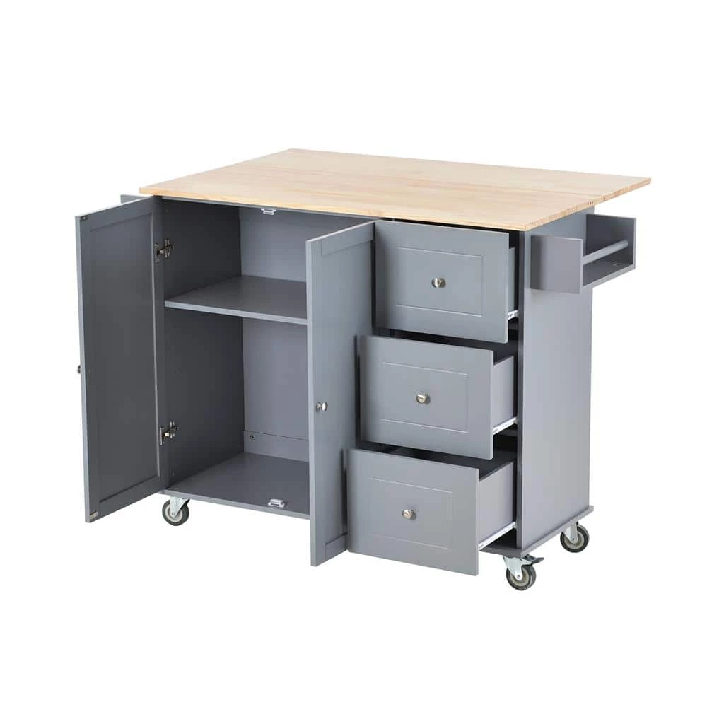 Dusty Blue Rolling Mobile Kitchen Island with Solid Wood Top, Drop Leaf and Storage Cabinet by Kahomvis 3 Dusty Blue Rolling Mobile Kitchen Island with Solid Wood Top, Drop Leaf and Storage Cabinet by Kahomvis - Image 3