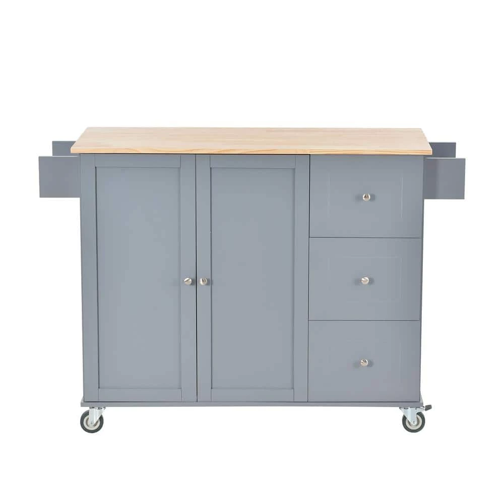Dusty Blue Rolling Mobile Kitchen Island with Solid Wood Top, Drop Leaf and Storage Cabinet by Kahomvis 4 Dusty Blue Rolling Mobile Kitchen Island with Solid Wood Top, Drop Leaf and Storage Cabinet by Kahomvis - Image 4