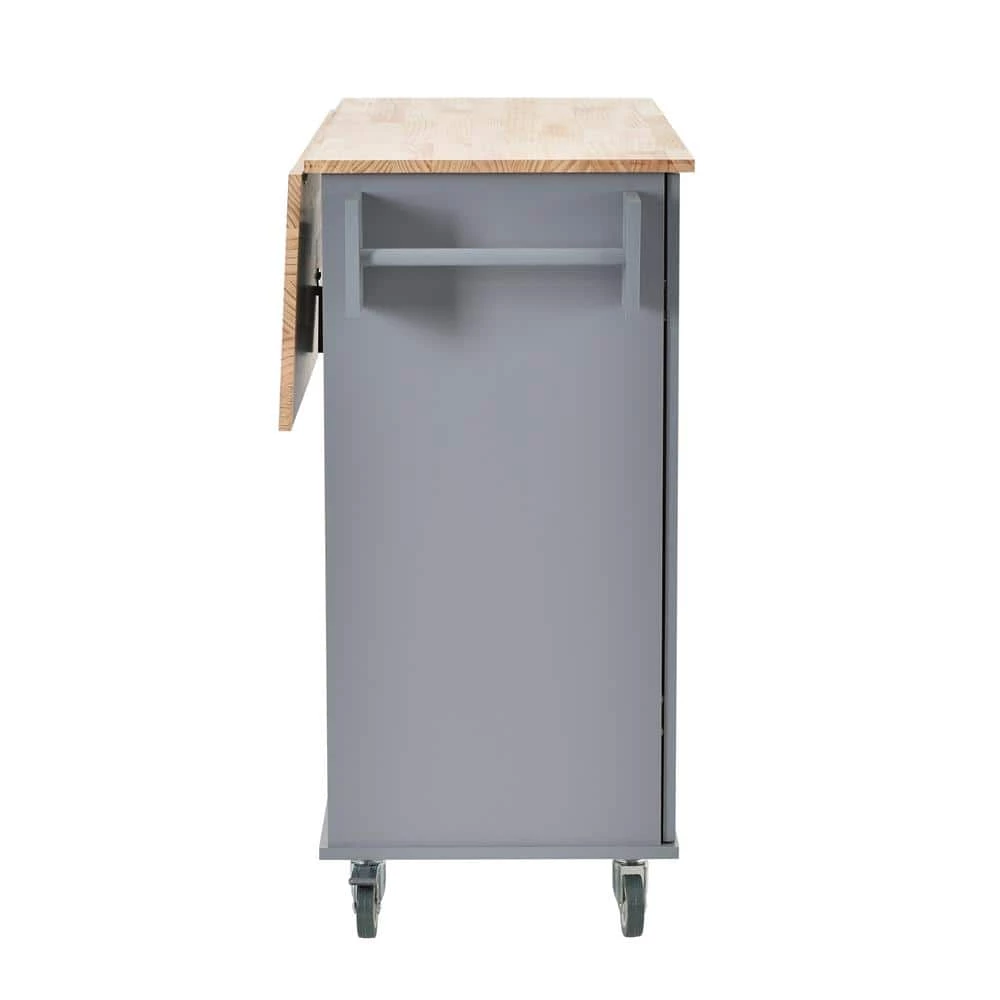 Dusty Blue Rolling Mobile Kitchen Island with Solid Wood Top, Drop Leaf and Storage Cabinet by Kahomvis 2 Dusty Blue Rolling Mobile Kitchen Island with Solid Wood Top, Drop Leaf and Storage Cabinet by Kahomvis - Image 2