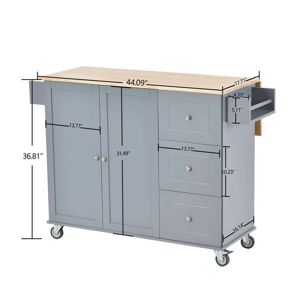 Dusty Blue Rolling Mobile Kitchen Island with Solid Wood Top, Drop Leaf and Storage Cabinet by Kahomvis 8 Dusty Blue Rolling Mobile Kitchen Island with Solid Wood Top, Drop Leaf and Storage Cabinet by Kahomvis - Image 8