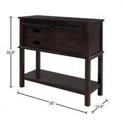 35 in. Espresso Distressed Standard Rectangle Wood Console Table with Sliding Barn Door and-Drawers by Kahomvis -Kahomvis Sales Store espresso distressed finish kahomvis console tables tre lkwf 08aap 40 1000