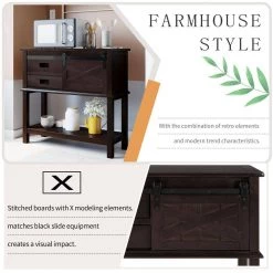 35 in. Espresso Distressed Standard Rectangle Wood Console Table with Sliding Barn Door and-Drawers by Kahomvis -Kahomvis Sales Store espresso distressed finish kahomvis console tables tre lkwf 08aap 4f 1000