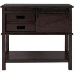 35 in. Espresso Distressed Standard Rectangle Wood Console Table with Sliding Barn Door and-Drawers by Kahomvis