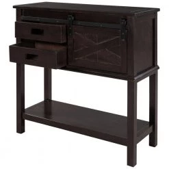 35 in. Espresso Distressed Standard Rectangle Wood Console Table with Sliding Barn Door and-Drawers by Kahomvis -Kahomvis Sales Store espresso distressed finish kahomvis console tables tre lkwf 08aap 77 1000