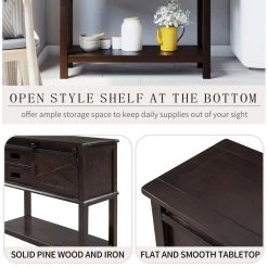 35 in. Espresso Distressed Standard Rectangle Wood Console Table with Sliding Barn Door and-Drawers by Kahomvis -Kahomvis Sales Store espresso distressed finish kahomvis console tables tre lkwf 08aap fa 1000