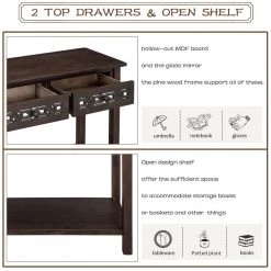 35 in. Espresso Distressed Standard Rectangle Wood Console Table with Hollow-Out Decoration-Drawers and-Shelf by Kahomvis -Kahomvis Sales Store espresso distressed finish kahomvis console tables tre lkwf 10aab 44 1000