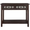 35 in. Espresso Distressed Standard Rectangle Wood Console Table with Hollow-Out Decoration-Drawers and-Shelf by Kahomvis