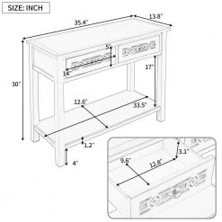 35 in. Espresso Distressed Standard Rectangle Wood Console Table with Hollow-Out Decoration-Drawers and-Shelf by Kahomvis -Kahomvis Sales Store espresso distressed finish kahomvis console tables tre lkwf 10aab 76 1000