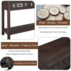 35 in. Espresso Distressed Standard Rectangle Wood Console Table with Hollow-Out Decoration-Drawers and-Shelf by Kahomvis -Kahomvis Sales Store espresso distressed finish kahomvis console tables tre lkwf 10aab fa 1000