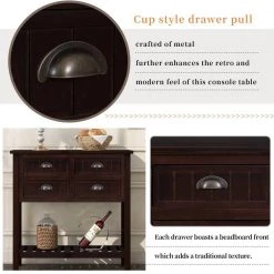 31.7 in. Espresso Standard Rectangle Wood Console Table with Bottom-Shelf and Storage-Drawers by Kahomvis -Kahomvis Sales Store espresso kahomvis console tables tre lkwf 62aap 1f 1000