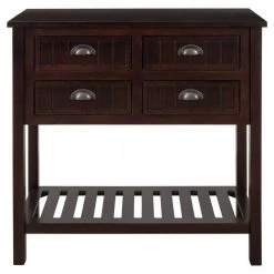 31.7 in. Espresso Standard Rectangle Wood Console Table with Bottom-Shelf and Storage-Drawers by Kahomvis