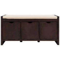 Espresso Storage Bench with Removable Cushion and 3-Flip Lock Storage Cubbies (19.8 in. H x 39 in. W x 14 in. D) by Kahomvis