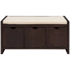 Espresso Storage Bench with Removable Cushion and 3-Flip Lock Storage Cubbies (19.8 in. H x 39 in. W x 14 in. D) by Kahomvis -Kahomvis Sales Store espresso kahomvis dining benches tre lkwf1 5aap c3 1000
