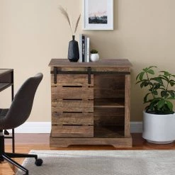 Espresso Buffet with Sliding Barn Door and Shelves, Rustic Wooden Storage Sideboard by Kahomvis 17 Espresso Buffet with Sliding Barn Door and Shelves, Rustic Wooden Storage Sideboard by Kahomvis -Kahomvis Sales Store espresso kahomvis sideboards buffet tables js lkw3 3051 31 1000