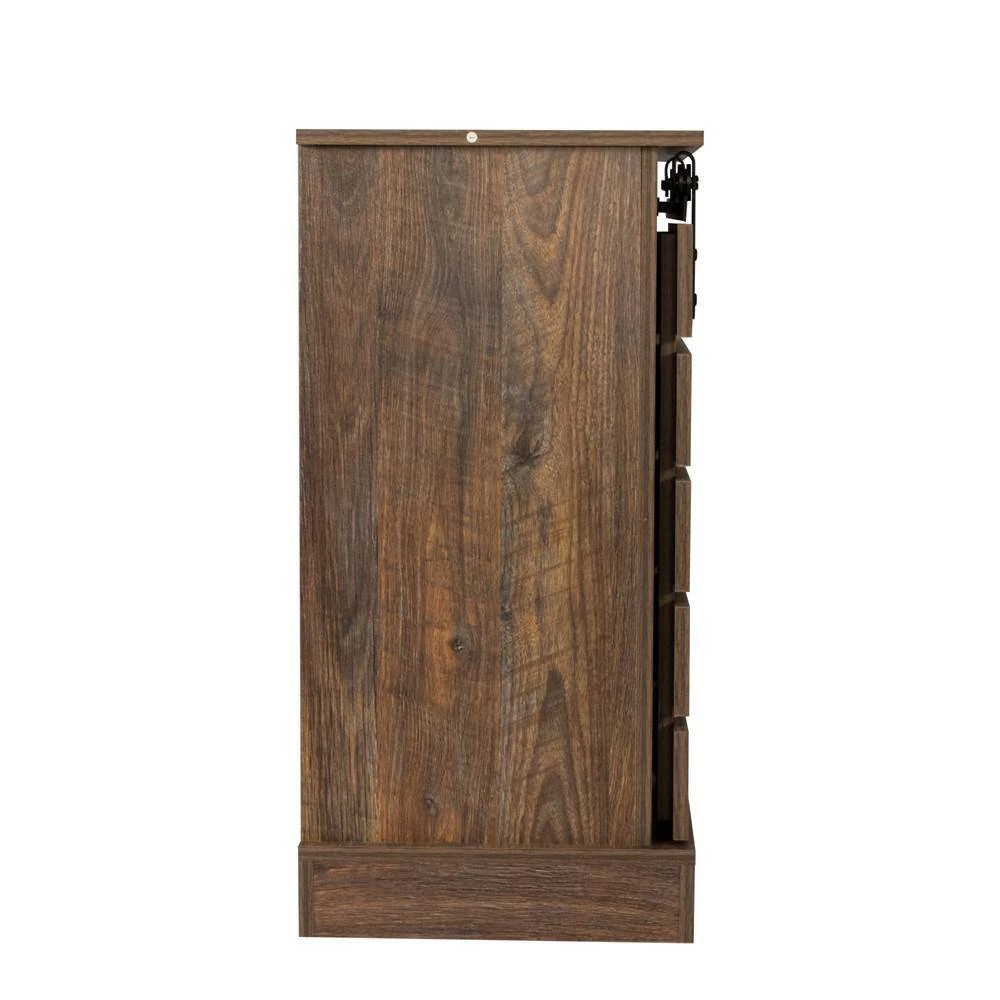 Espresso Buffet with Sliding Barn Door and Shelves, Rustic Wooden Storage Sideboard by Kahomvis 2 Espresso Buffet with Sliding Barn Door and Shelves, Rustic Wooden Storage Sideboard by Kahomvis - Image 2