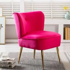 Fuchsia Velvet Fabric Upholstered Side Chair(Set of 1) by Kahomvis -Kahomvis Sales Store fuchsia kahomvis accent chairs bb lkwf2 8aaf 31 1000