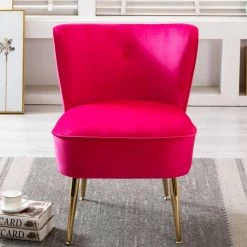 Fuchsia Velvet Fabric Upholstered Side Chair(Set of 1) by Kahomvis -Kahomvis Sales Store fuchsia kahomvis accent chairs bb lkwf2 8aaf c3 1000