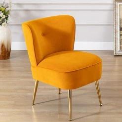 Ginger Yellow Velvet Fabric Upholstered Side Chair(Set of 1) by Kahomvis -Kahomvis Sales Store ginger yellow kahomvis accent chairs bb lkwf2 8aab 1f 1000