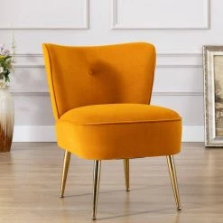 Ginger Yellow Velvet Fabric Upholstered Side Chair(Set of 1) by Kahomvis -Kahomvis Sales Store ginger yellow kahomvis accent chairs bb lkwf2 8aab 31 1000