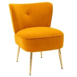 Ginger Yellow Velvet Fabric Upholstered Side Chair(Set of 1) by Kahomvis