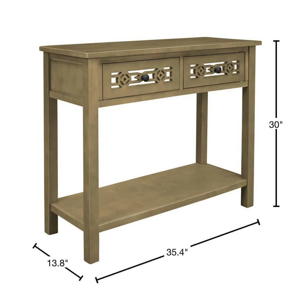 35 in. Gold Distressed Standard Rectangle Wood Console Table with Hollow-Out Decoration-Drawers and-Shelf by Kahomvis 3 35 in. Gold Distressed Standard Rectangle Wood Console Table with Hollow-Out Decoration-Drawers and-Shelf by Kahomvis - Image 3