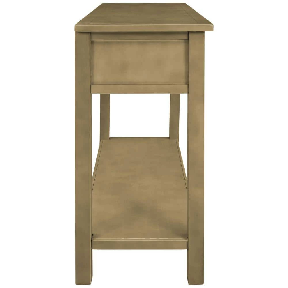 35 in. Gold Distressed Standard Rectangle Wood Console Table with Hollow-Out Decoration-Drawers and-Shelf by Kahomvis 2 35 in. Gold Distressed Standard Rectangle Wood Console Table with Hollow-Out Decoration-Drawers and-Shelf by Kahomvis - Image 2