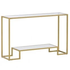47.2 in. Gold Metal Frame Retangle Tempered Glass Top Minimalist Design Living Room Side Table with 2-Tier by Kahomvis