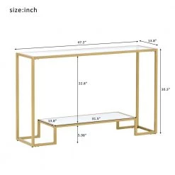 47.2 in. Gold Metal Frame Retangle Tempered Glass Top Minimalist Design Living Room Side Table with 2-Tier by Kahomvis -Kahomvis Sales Store gold kahomvis end side tables ot lkwf 88aal fa 1000