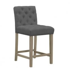 Alee Grey Fabric with Tufted Buttons and Wood Legs Counter Stool (Set of 2) by Glamour Home 14 Alee Grey Fabric with Tufted Buttons and Wood Legs Counter Stool (Set of 2) by Glamour Home -Kahomvis Sales Store gray glamour home bar stools ghstl 1297 1f 1000
