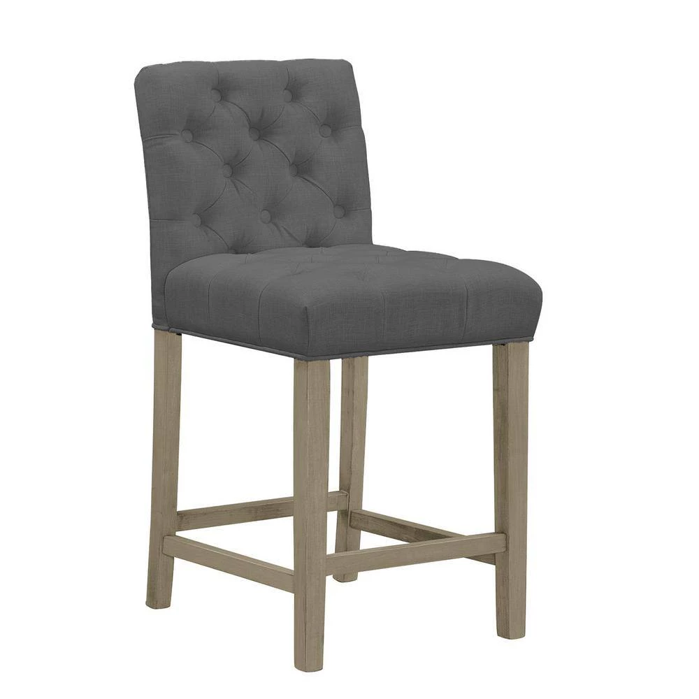 Alee Grey Fabric with Tufted Buttons and Wood Legs Counter Stool (Set of 2) by Glamour Home 6 Alee Grey Fabric with Tufted Buttons and Wood Legs Counter Stool (Set of 2) by Glamour Home - Image 6