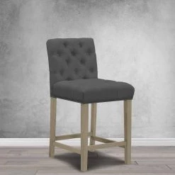 Alee Grey Fabric with Tufted Buttons and Wood Legs Counter Stool (Set of 2) by Glamour Home 17 Alee Grey Fabric with Tufted Buttons and Wood Legs Counter Stool (Set of 2) by Glamour Home -Kahomvis Sales Store gray glamour home bar stools ghstl 1297 31 1000