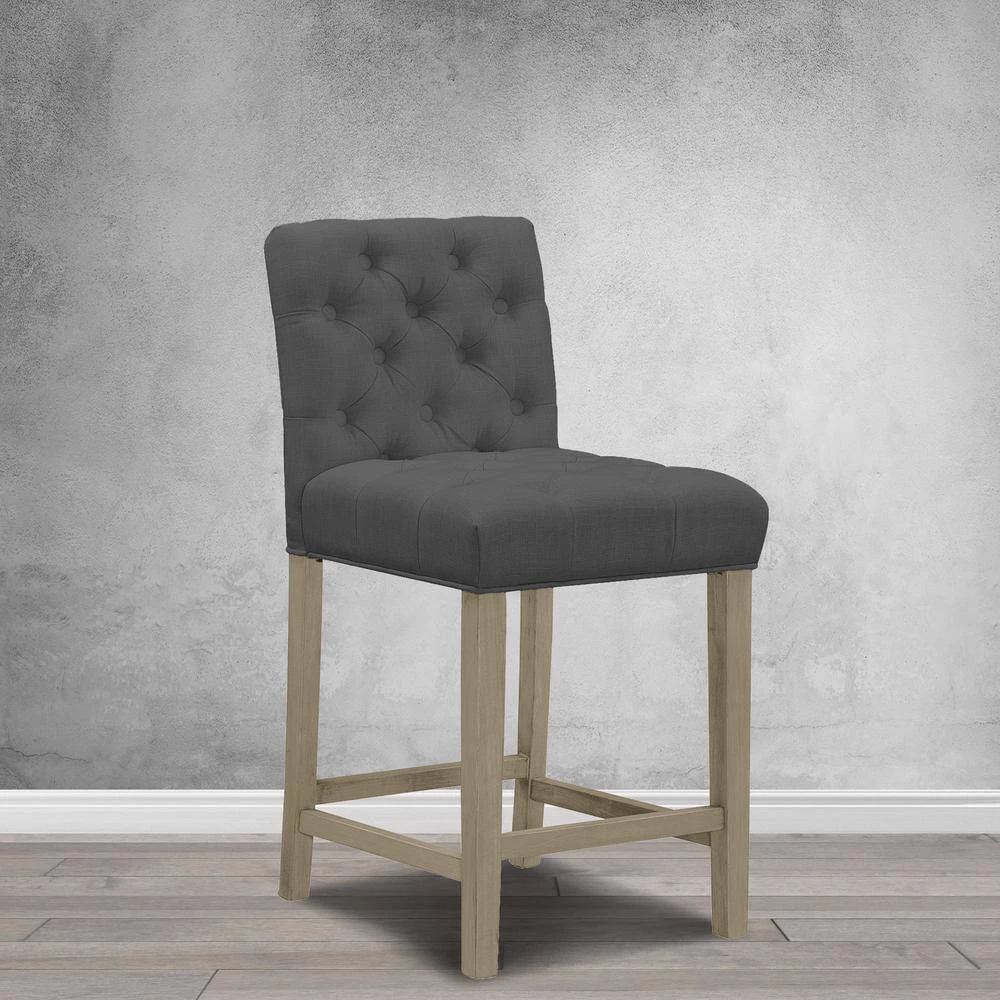 Alee Grey Fabric with Tufted Buttons and Wood Legs Counter Stool (Set of 2) by Glamour Home 9 Alee Grey Fabric with Tufted Buttons and Wood Legs Counter Stool (Set of 2) by Glamour Home - Image 9