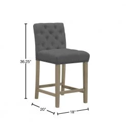 Alee Grey Fabric with Tufted Buttons and Wood Legs Counter Stool (Set of 2) by Glamour Home 11 Alee Grey Fabric with Tufted Buttons and Wood Legs Counter Stool (Set of 2) by Glamour Home -Kahomvis Sales Store gray glamour home bar stools ghstl 1297 40 1000