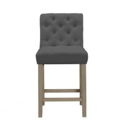 Alee Grey Fabric with Tufted Buttons and Wood Legs Counter Stool (Set of 2) by Glamour Home 13 Alee Grey Fabric with Tufted Buttons and Wood Legs Counter Stool (Set of 2) by Glamour Home -Kahomvis Sales Store gray glamour home bar stools ghstl 1297 4f 1000